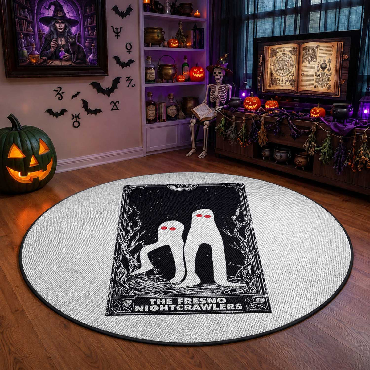 Funny Tarot Card Graphic Fresno Nightcrawlers Lover Round Rug Cryptid Gift