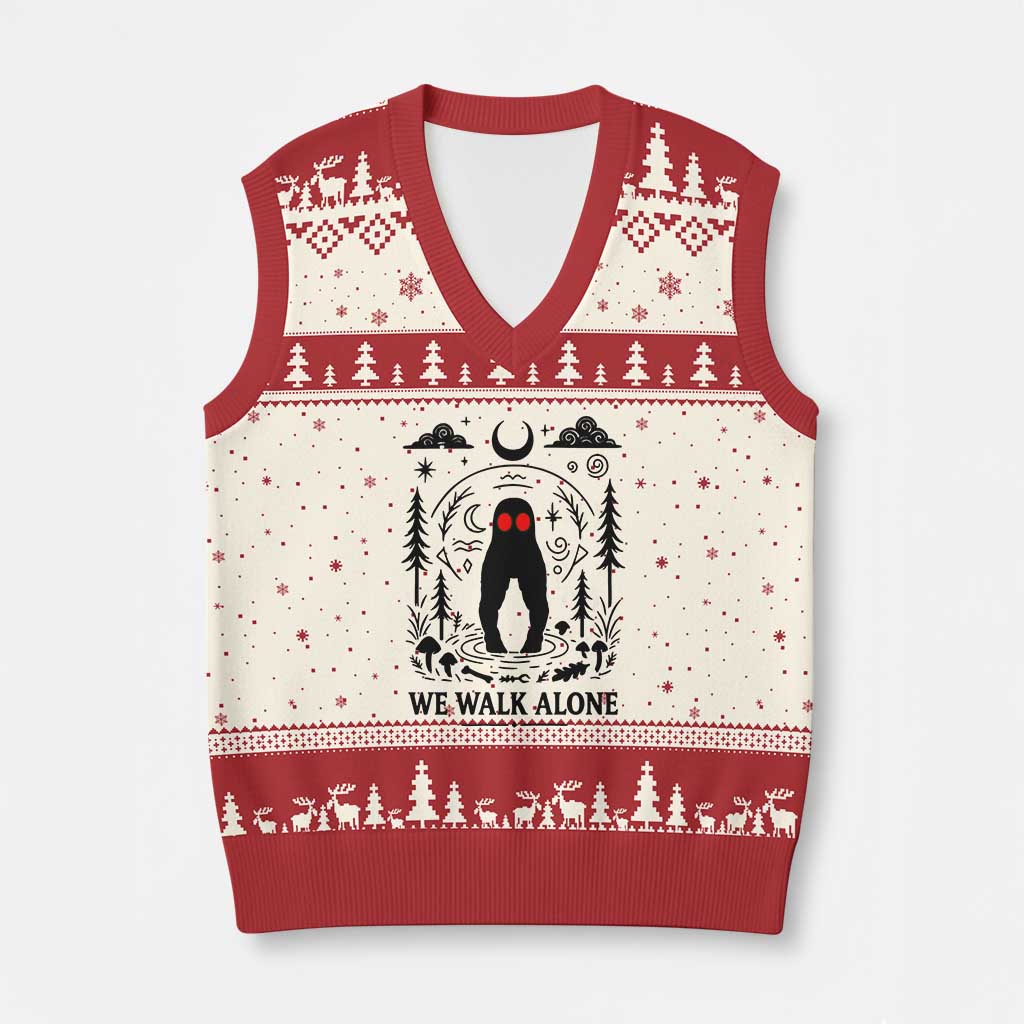 We Walk Alone Fresno Nightcrawler V-Neck Knit Sweater Vest California Cryptid Hunter TS12 Beige Red Print Your Wear