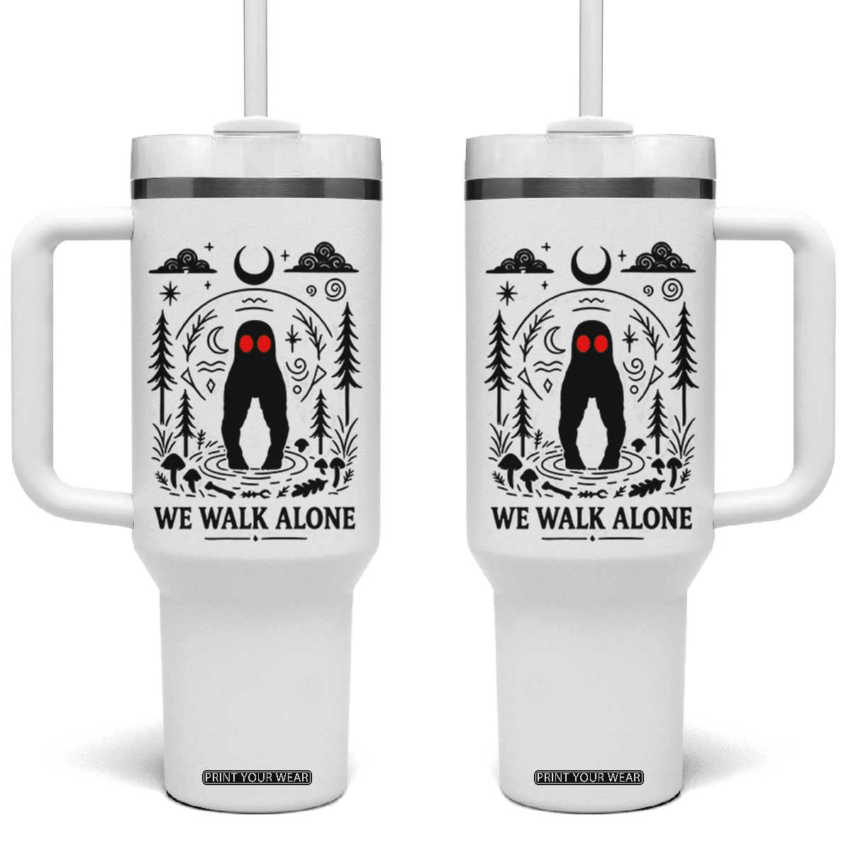 We Walk Alone Fresno Nightcrawler Tumbler With Handle California Cryptid Hunter TS12 One Size: 40 oz White Print Your Wear