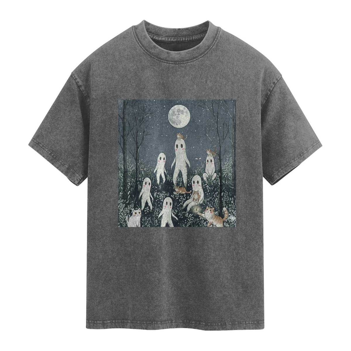Fresno Nightkittens Nightcrawler Washed Cotton T-Shirt Funny Horror Cat Cryptid Lover Gift