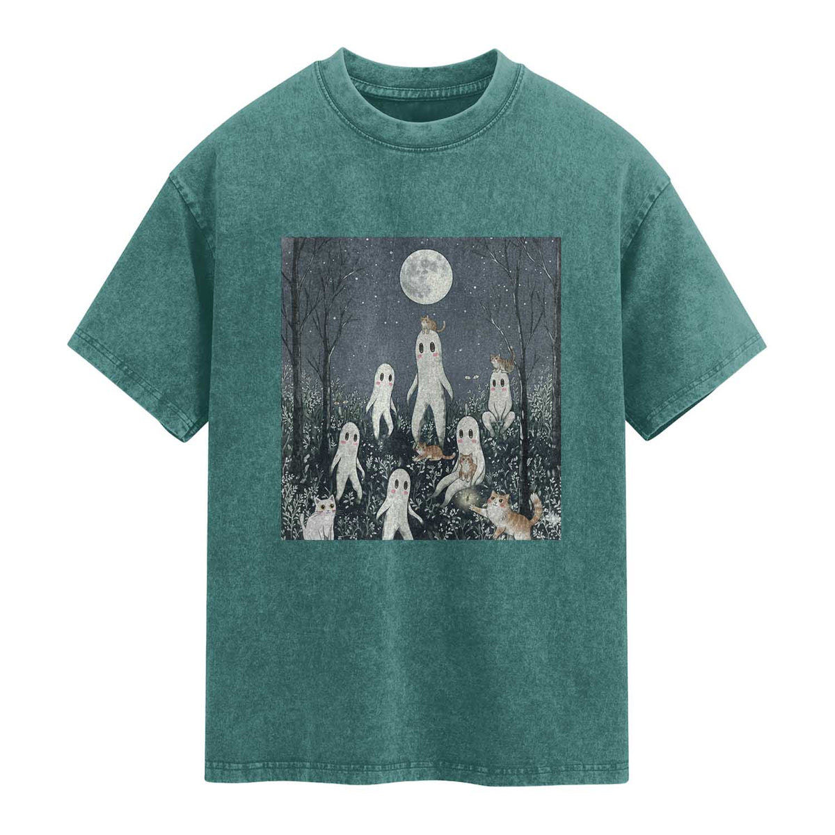 Fresno Nightkittens Nightcrawler Washed Cotton T-Shirt Funny Horror Cat Cryptid Lover Gift