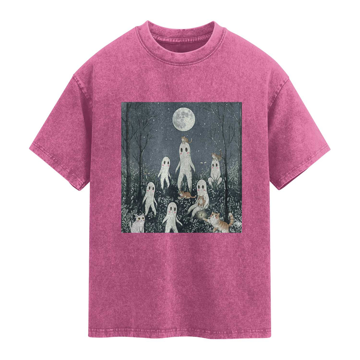 Fresno Nightkittens Nightcrawler Washed Cotton T-Shirt Funny Horror Cat Cryptid Lover Gift