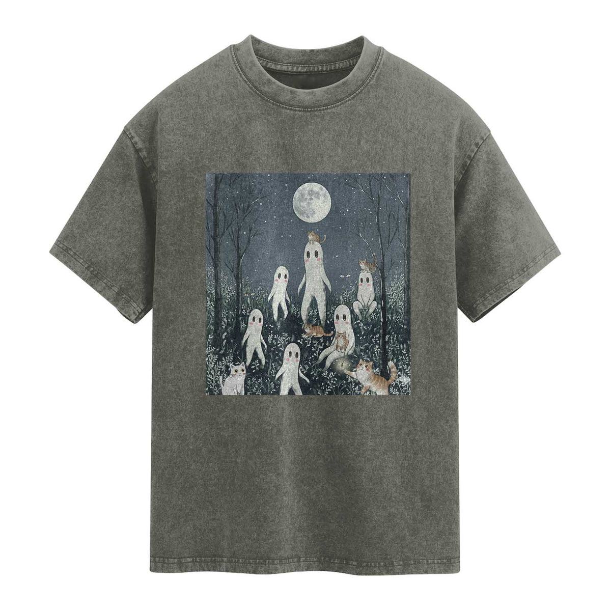 Fresno Nightkittens Nightcrawler Washed Cotton T-Shirt Funny Horror Cat Cryptid Lover Gift