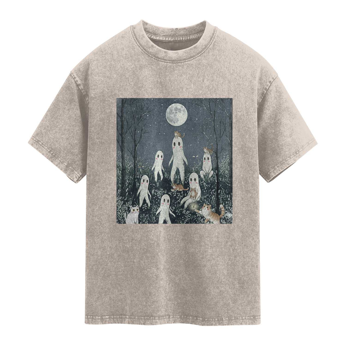 Fresno Nightkittens Nightcrawler Washed Cotton T-Shirt Funny Horror Cat Cryptid Lover Gift