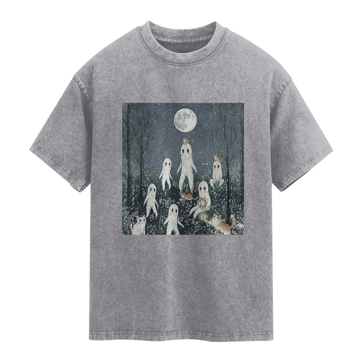 Fresno Nightkittens Nightcrawler Washed Cotton T-Shirt Funny Horror Cat Cryptid Lover Gift