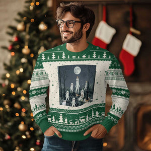 Fresno Nightkittens Nightcrawler Ugly Christmas Sweater Funny Horror Cat Cryptid Lover Gift TS12 Beige Green Print Your Wear