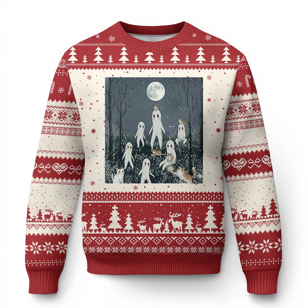 Fresno Nightkittens Nightcrawler Ugly Christmas Sweater Funny Horror Cat Cryptid Lover Gift TS12 Beige Red Print Your Wear