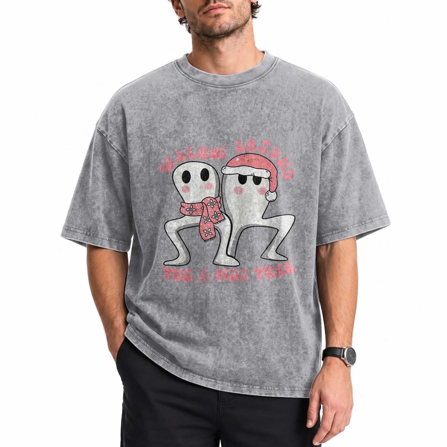 Walkin Around The Xmas Tree Washed Cotton T-Shirt Fresno Nightcrawler Cryptid Christmas Gift