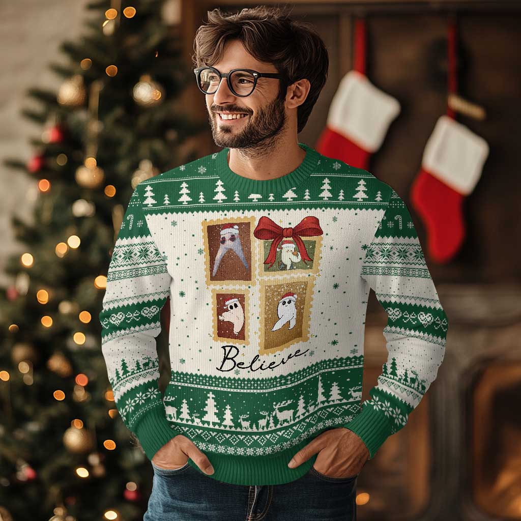 Fresno Nightcrawler Cryptid Xmas Believe Gift Ugly Christmas Sweater TS12 Beige Green Print Your Wear