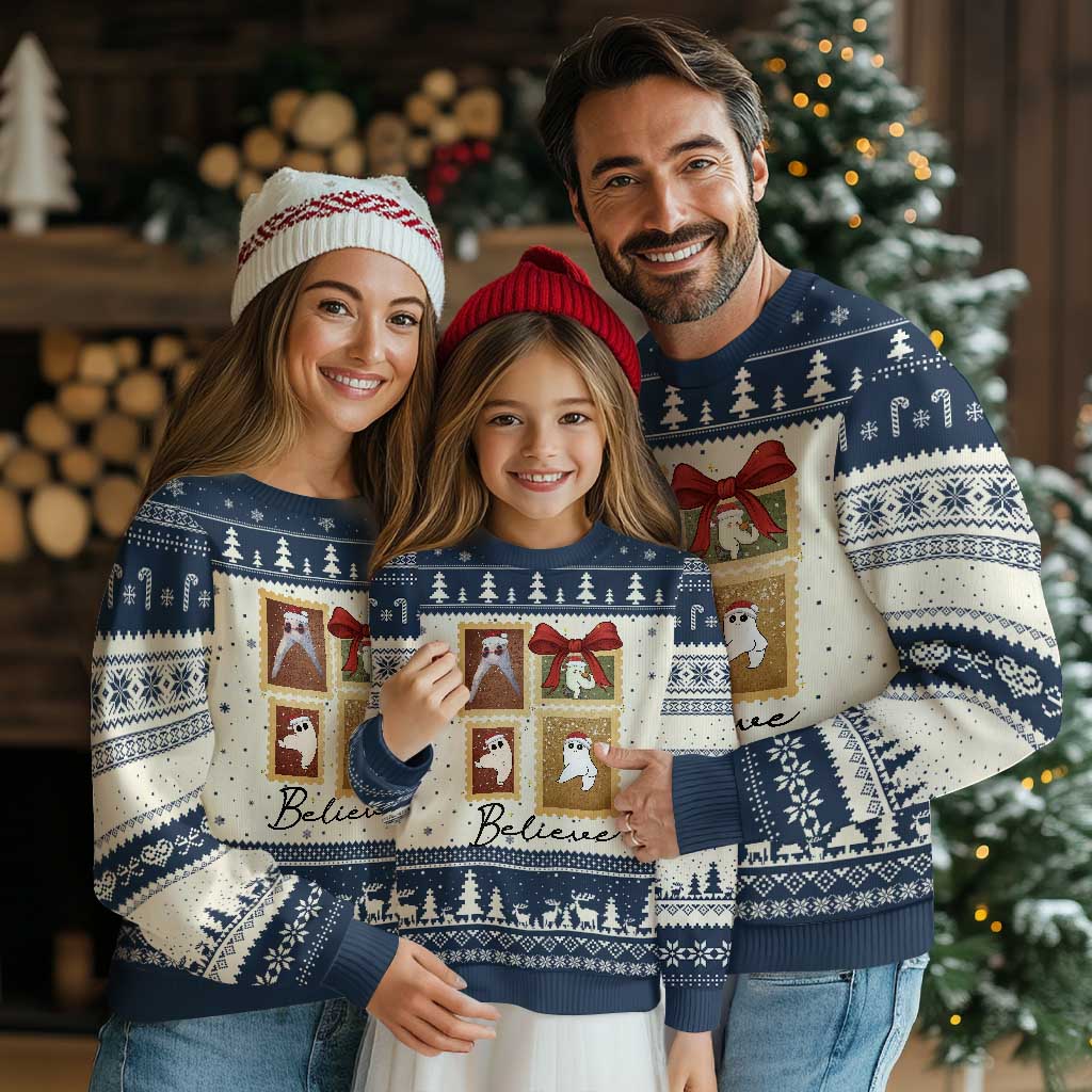 Fresno Nightcrawler Cryptid Xmas Believe Gift Ugly Christmas Sweater TS12 Beige Navy Print Your Wear