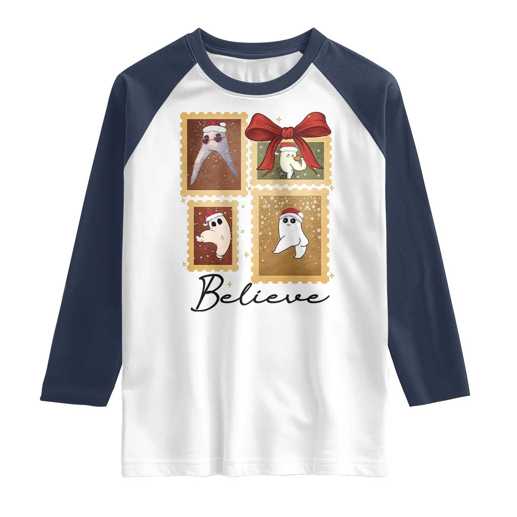 Fresno Nightcrawler Cryptid Christmas Believe Gift Raglan Shirt TS12 White Navy Print Your Wear