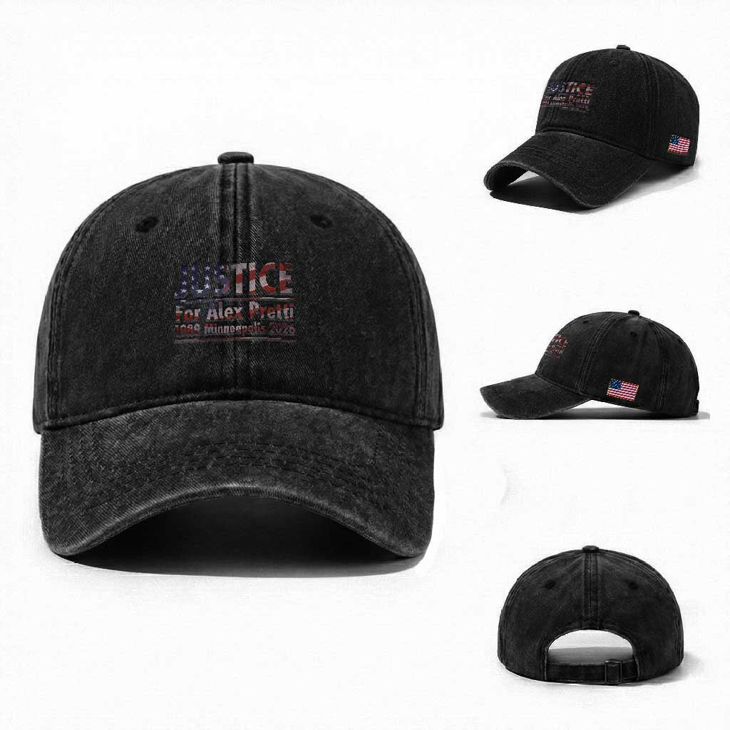 Justice For Alex Pretti Washed Cotton Baseball Cap Minneapolis MN Tribute Gift TS12 Washed Cap Universal Fit Black Print Your Wear