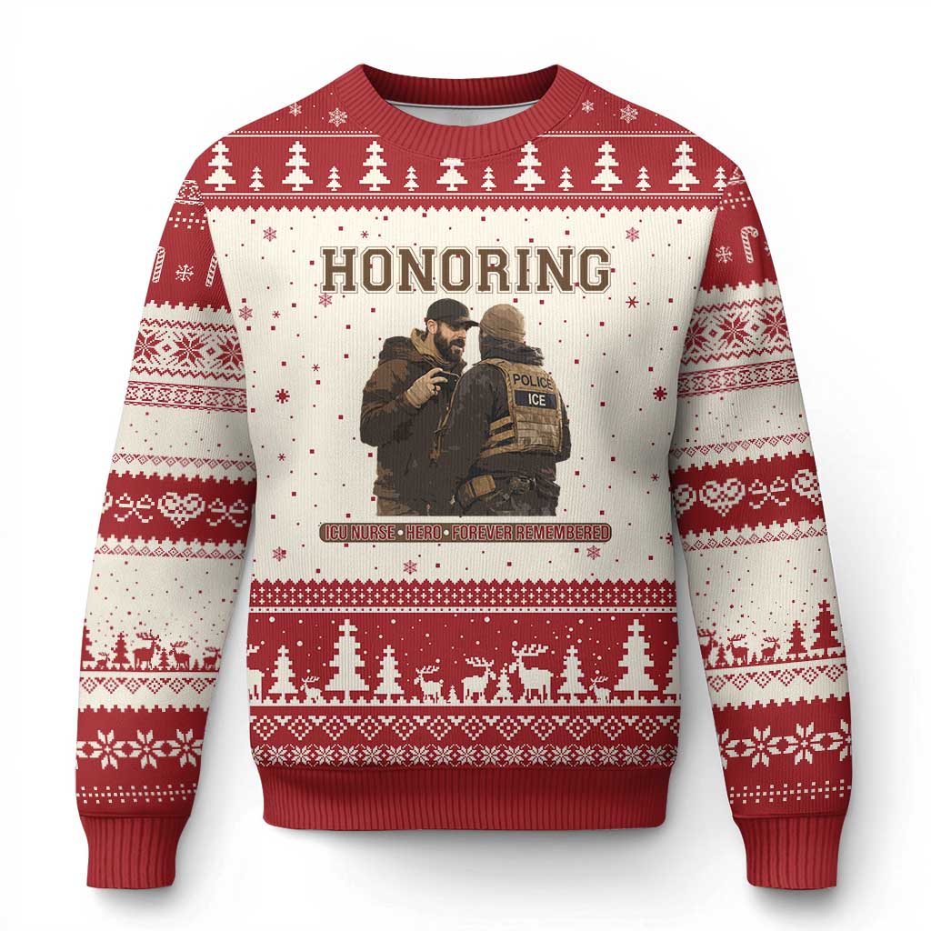 Honoring Alex Pretti ICU Nurse Tribute Support Gift Ugly Christmas Sweater TS12 Beige Red Print Your Wear