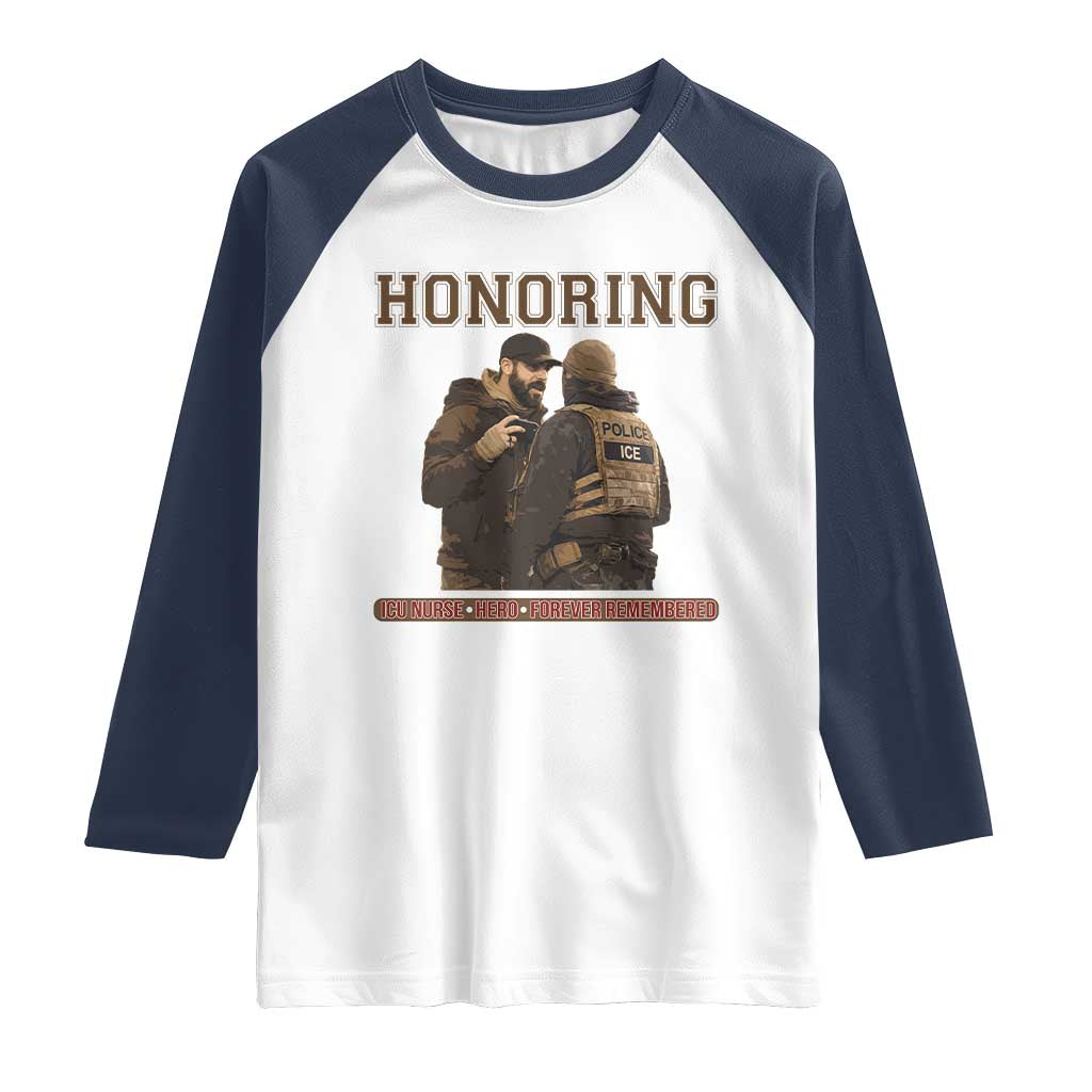 Honoring Alex Pretti ICU Nurse Tribute Support Gift Raglan Shirt TS12 White Navy Print Your Wear