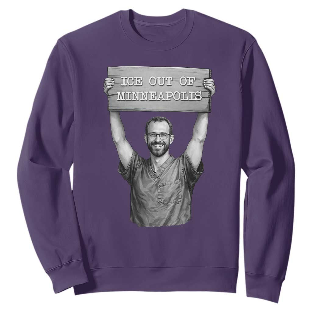 Ice Out Of Minneapolis Sweatshirt Alex Pretti Memorial ICU Nurse Tribute Support TS12 Purple Print Your Wear