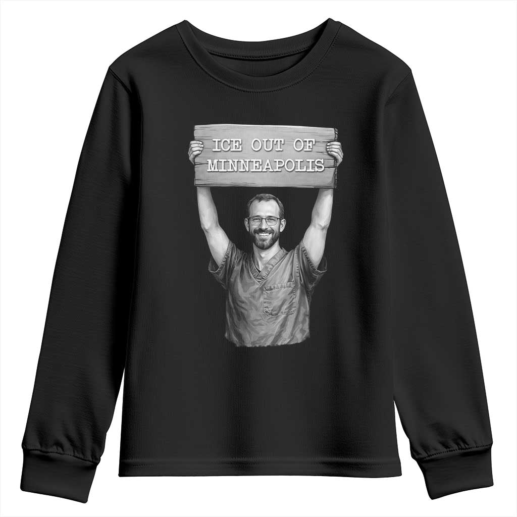 Ice Out Of Minneapolis Youth Sweatshirt Alex Pretti Memorial ICU Nurse Tribute Support TS12 Black Print Your Wear