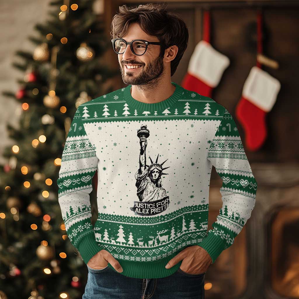 Justice For Alex Pretti Ugly Christmas Sweater Statue Of Liberty Support Gift TS12 Beige Green Print Your Wear