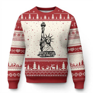 Justice For Alex Pretti Ugly Christmas Sweater Statue Of Liberty Support Gift TS12 Beige Red Print Your Wear