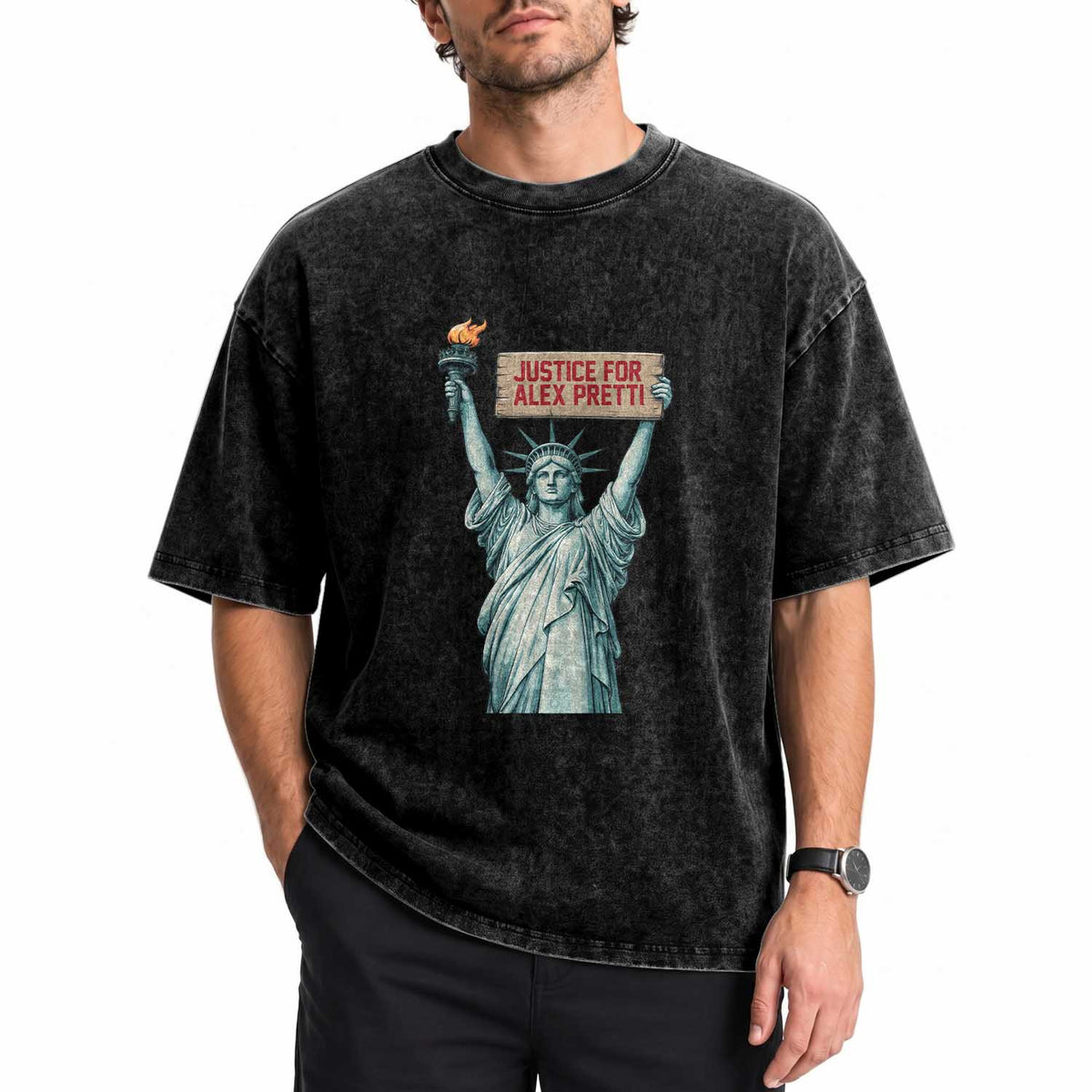 Statue Of Liberty Justice For Alex Pretti Tribute Gift Washed Cotton T-Shirt