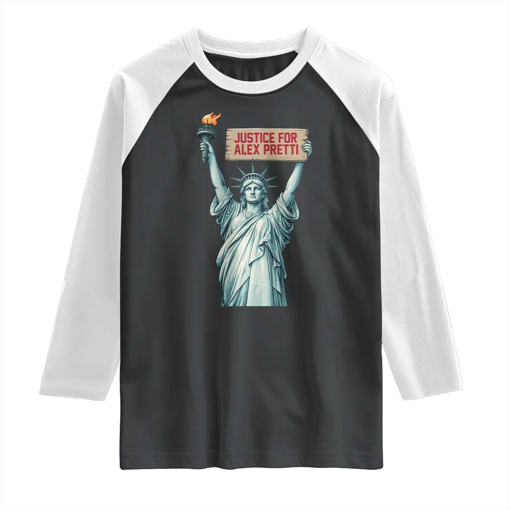 Statue Of Liberty Justice For Alex Pretti Tribute Gift Raglan Shirt TS12 Black White Print Your Wear