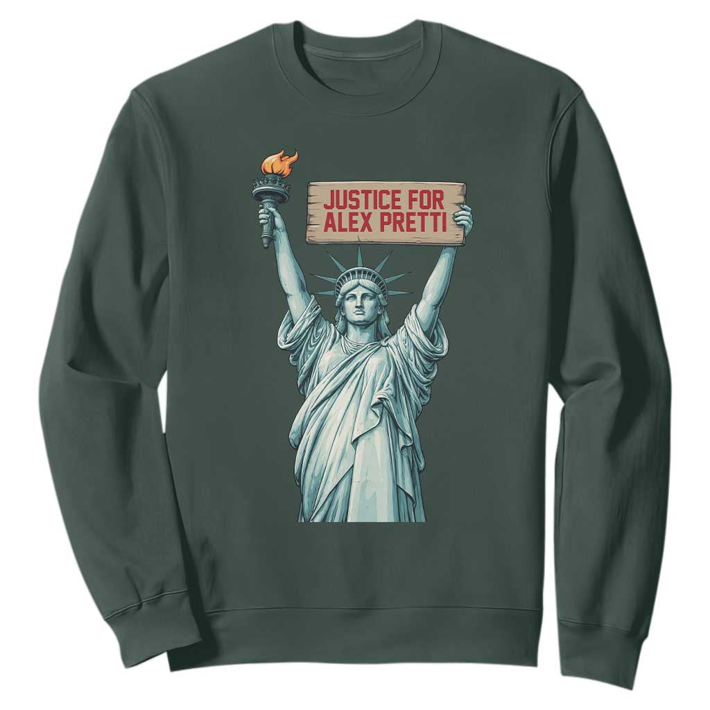 Statue Of Liberty Justice For Alex Pretti Tribute Gift Sweatshirt TS12 Dark Forest Green Print Your Wear