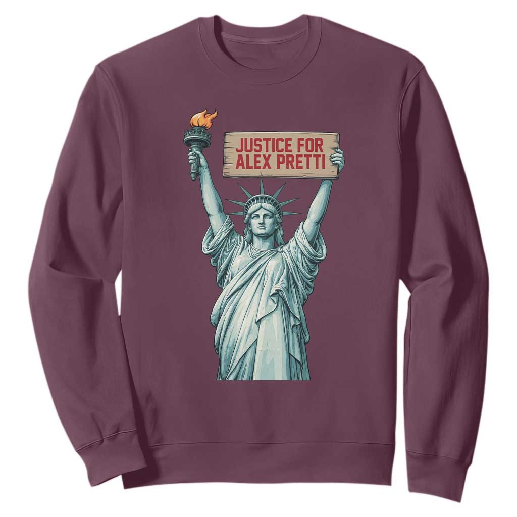 Statue Of Liberty Justice For Alex Pretti Tribute Gift Sweatshirt TS12 Maroon Print Your Wear
