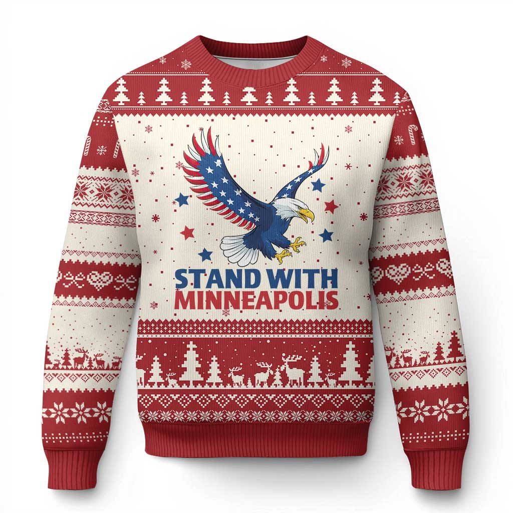 Stand With Minneapolis Ugly Christmas Sweater American Eagle Protest Gift TS12 Beige Red Print Your Wear