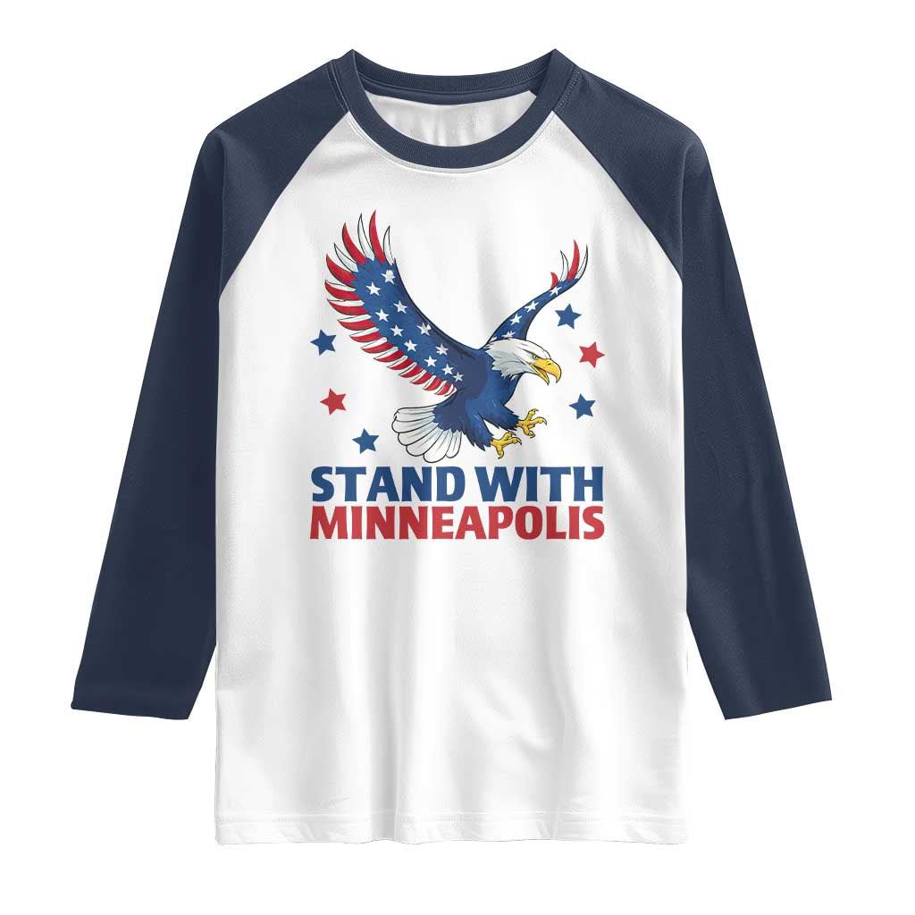 Stand With Minneapolis Raglan Shirt American Eagle Protest Gift TS12 White Navy Print Your Wear