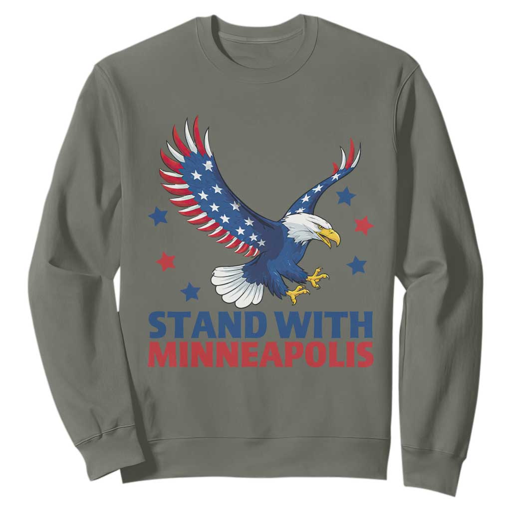 Stand With Minneapolis Sweatshirt American Eagle Protest Gift TS12 Military Green Print Your Wear