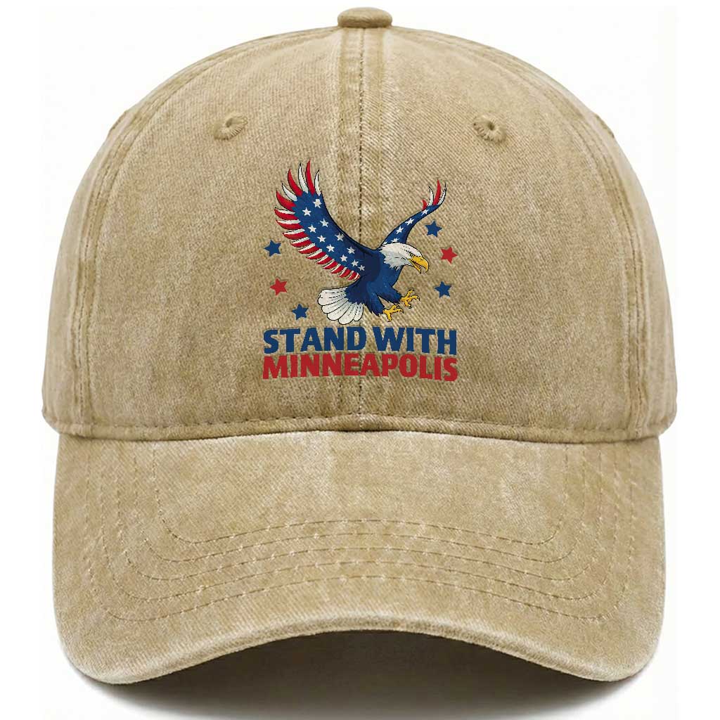 Stand With Minneapolis Washed Cotton Baseball Cap American Eagle Protest Gift TS12 Print Your Wear