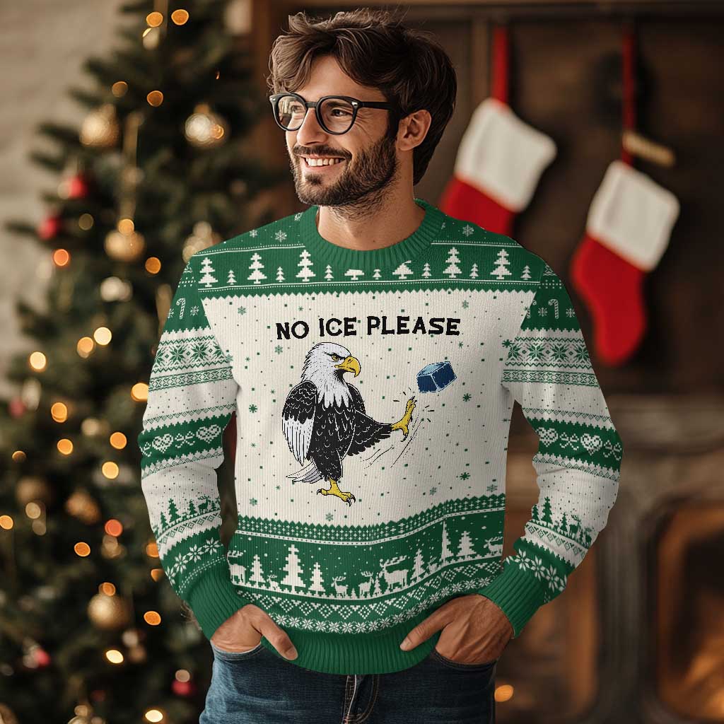 American Eagle No Ice Please Ugly Christmas Sweater Minneapolis Support Gift TS12 Beige Green Print Your Wear