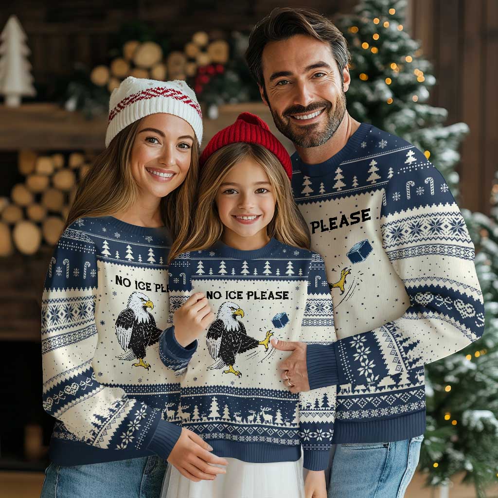 American Eagle No Ice Please Ugly Christmas Sweater Minneapolis Support Gift TS12 Beige Navy Print Your Wear