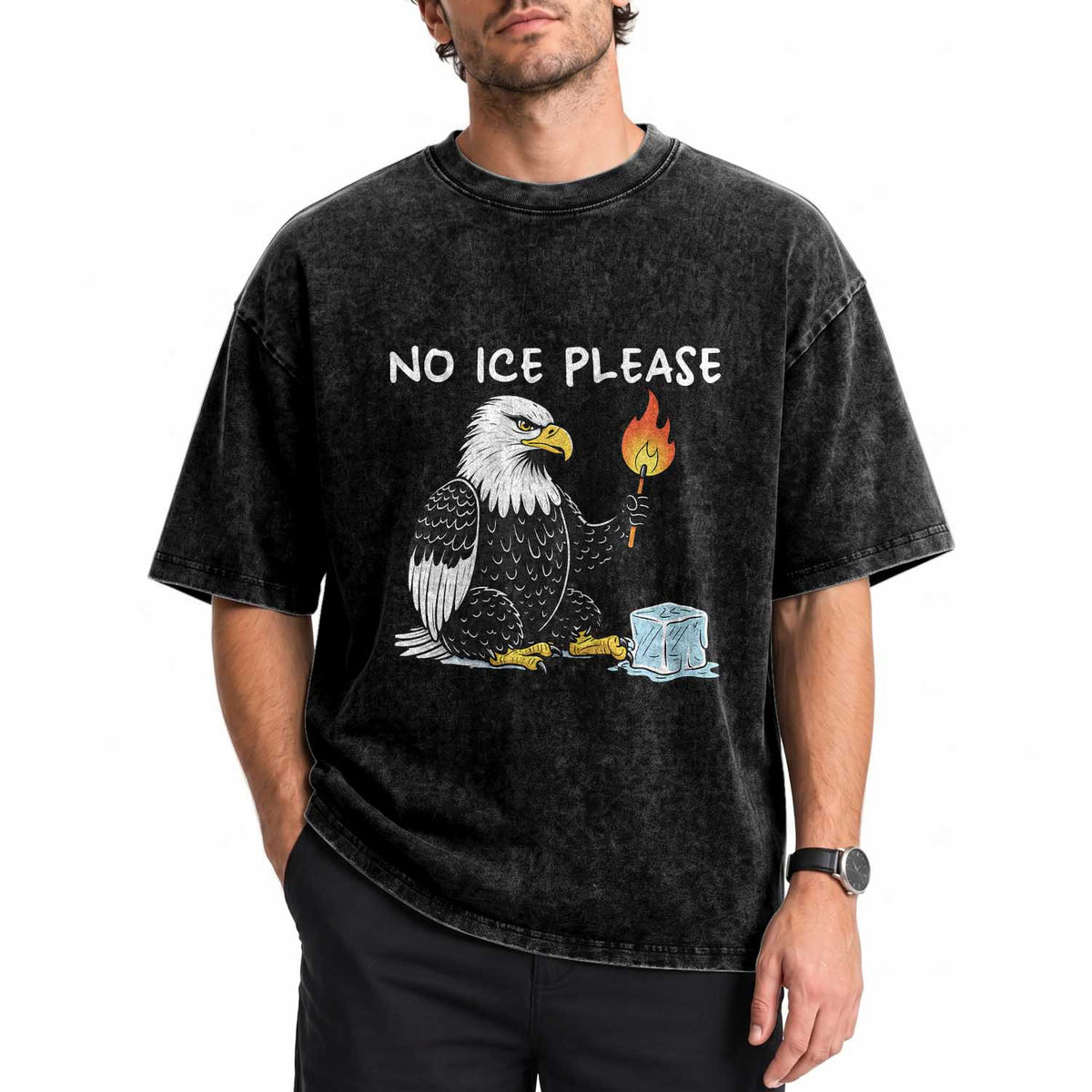 No Ice Please Washed Cotton T-Shirt Funny American Eagle Social Justice Gift