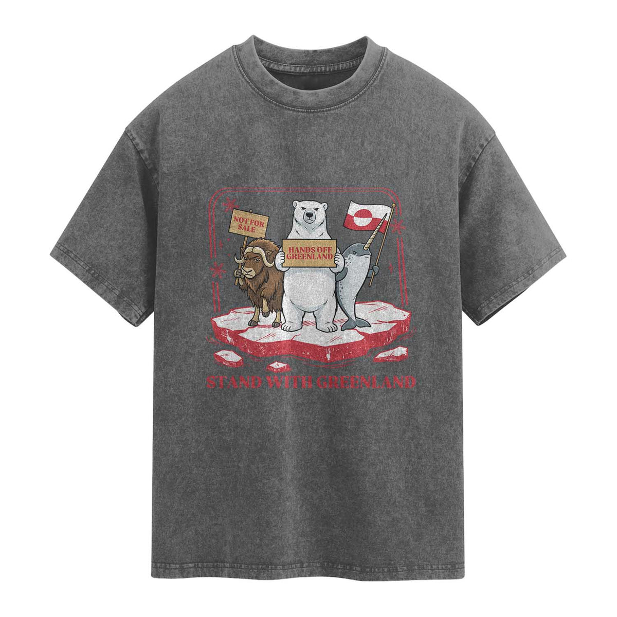 Hands Off Greenland Washed Cotton T-Shirt Support Greenlander Gift