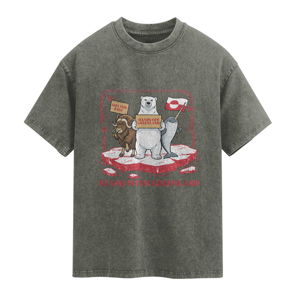 Hands Off Greenland Washed Cotton T-Shirt Support Greenlander Gift