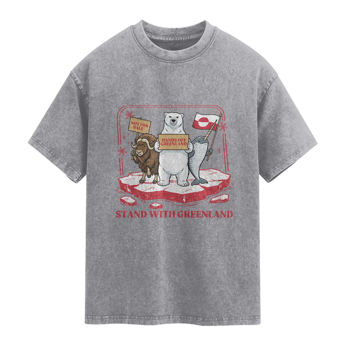 Hands Off Greenland Washed Cotton T-Shirt Support Greenlander Gift