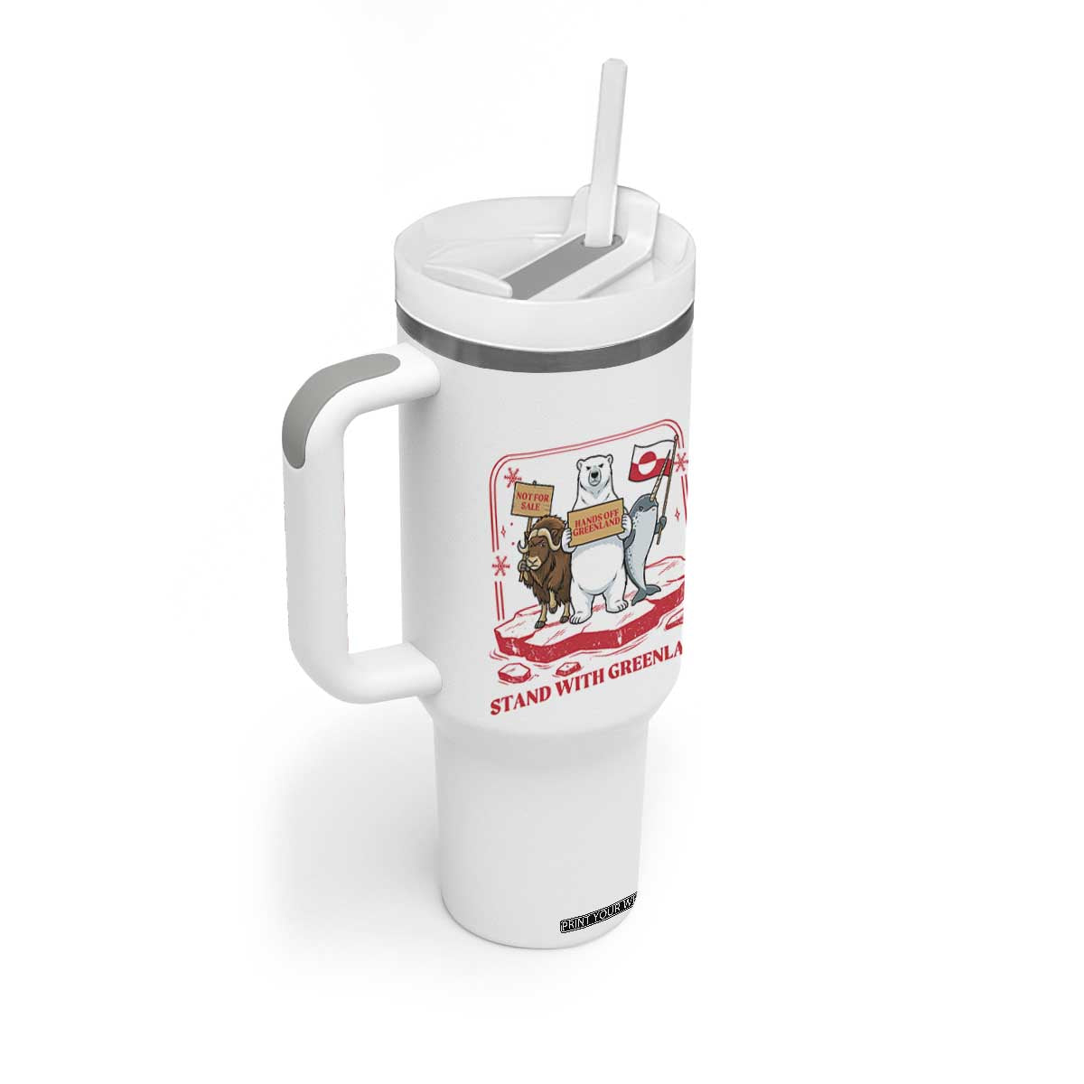Hands Off Greenland Tumbler With Handle Support Greenlander Gift TS12 Print Your Wear