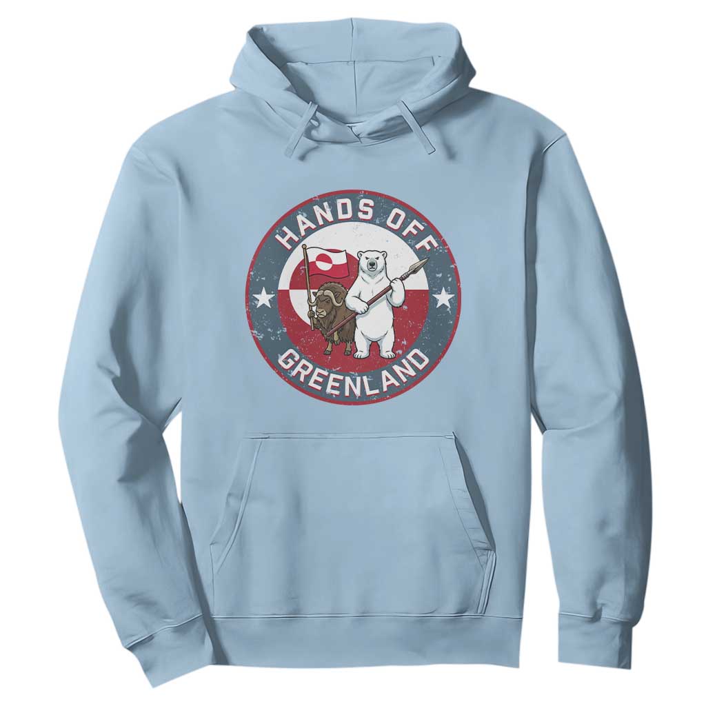 Hands Off Greenland Hoodie Anti Authoritarian Political Gag Gift TS12 Light Blue Print Your Wear