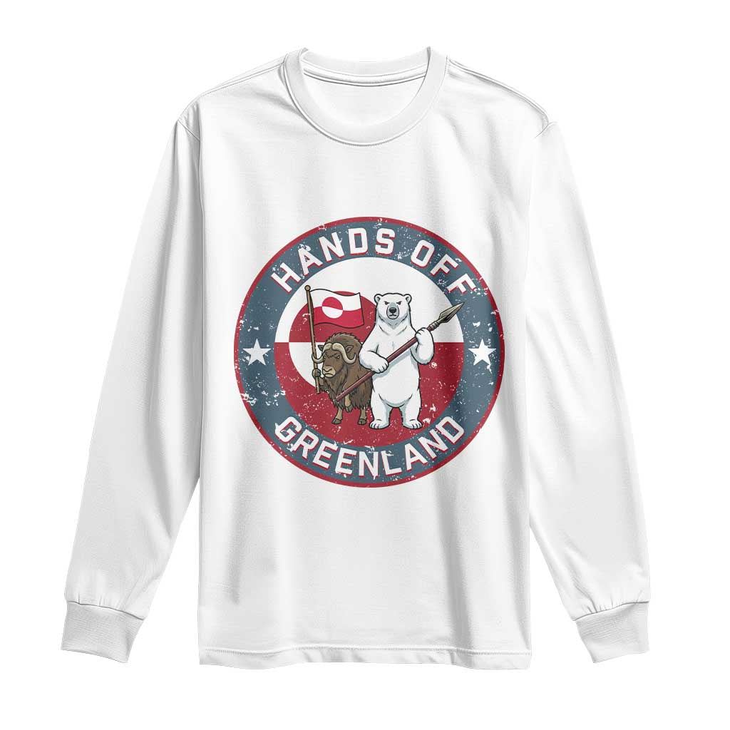 Hands Off Greenland Long Sleeve Shirt Anti Authoritarian Political Gag Gift TS12 White Print Your Wear