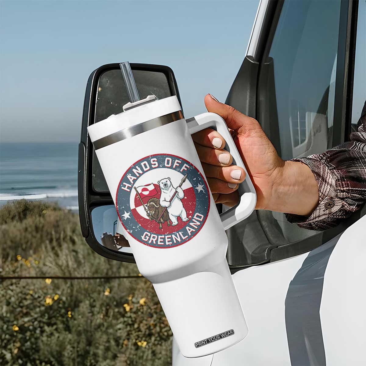 Hands Off Greenland Tumbler With Handle Anti Authoritarian Political Gag Gift TS12 Print Your Wear