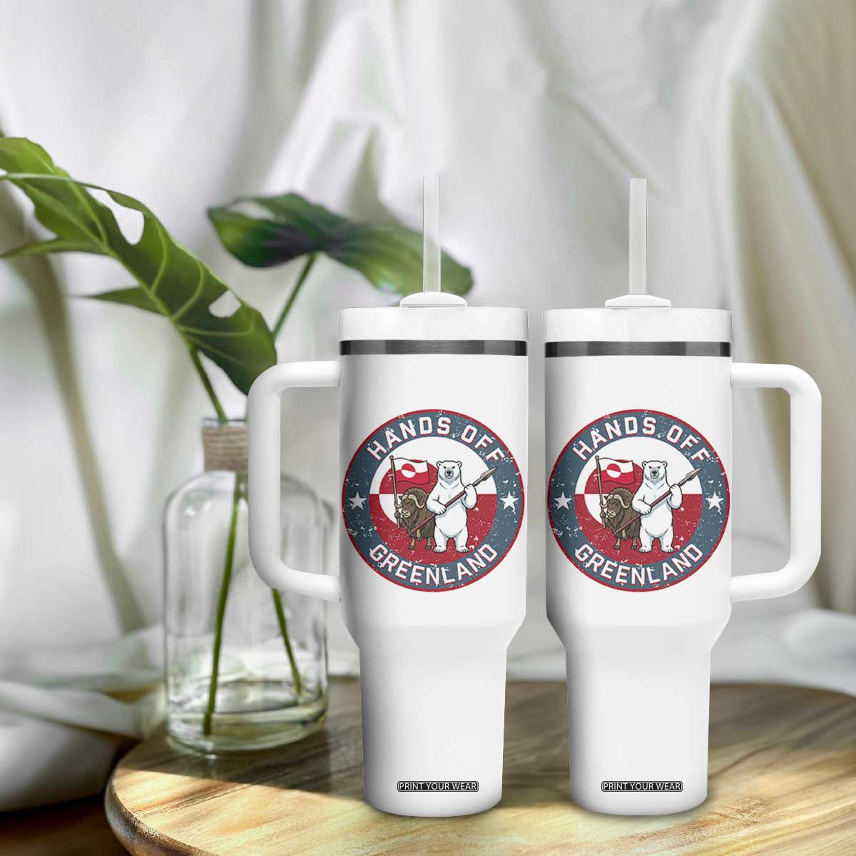 Hands Off Greenland Tumbler With Handle Anti Authoritarian Political Gag Gift TS12 Print Your Wear