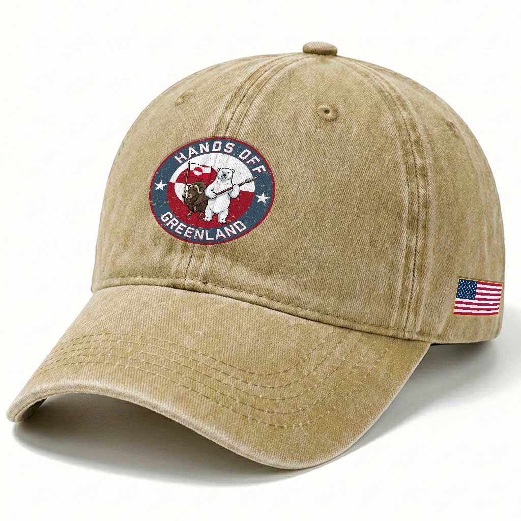 Hands Off Greenland Washed Cotton Baseball Cap Anti Authoritarian Political Gag Gift TS12 Print Your Wear