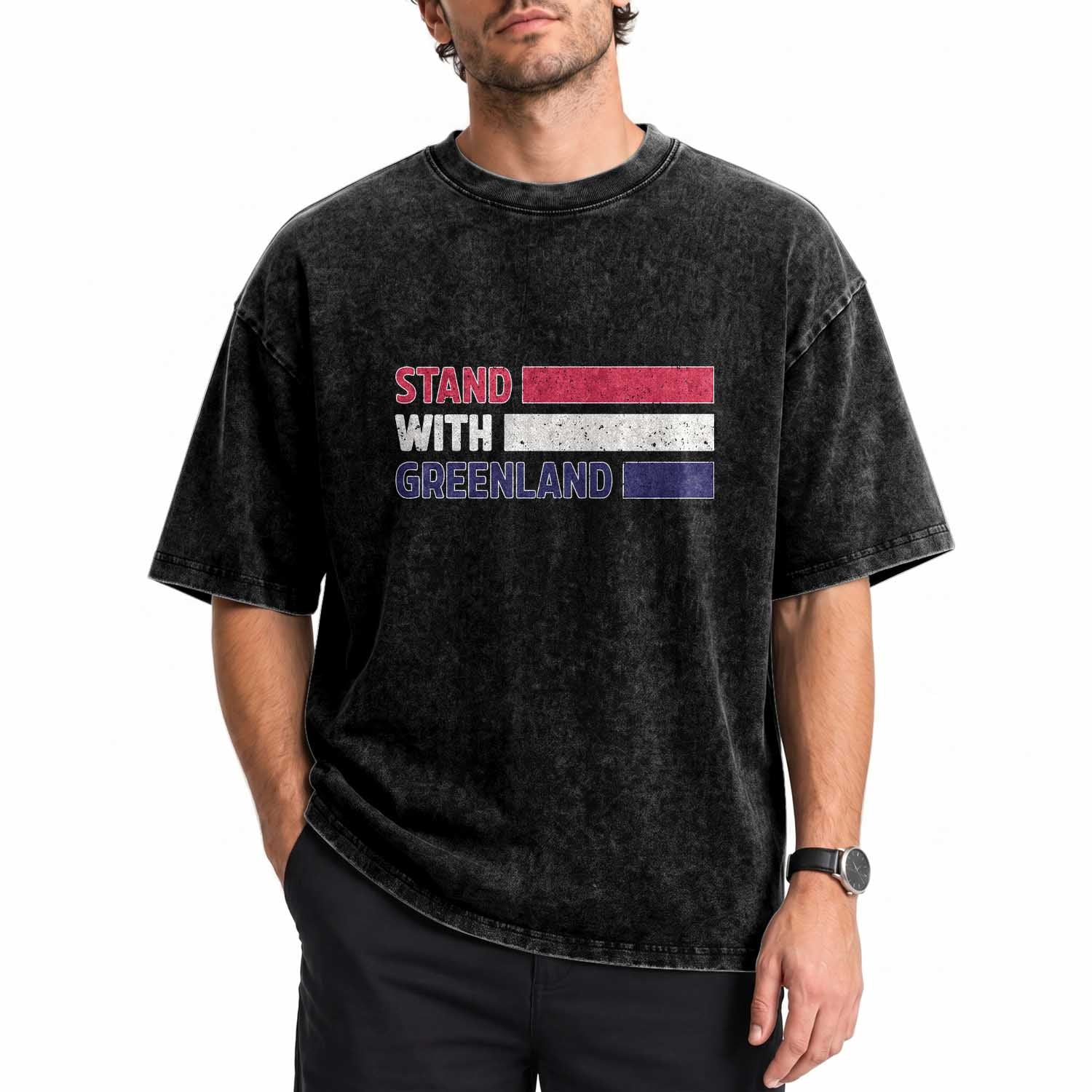 Vintage Retro Stand With Greenland Washed Cotton T-Shirt Support Greenlander Gift