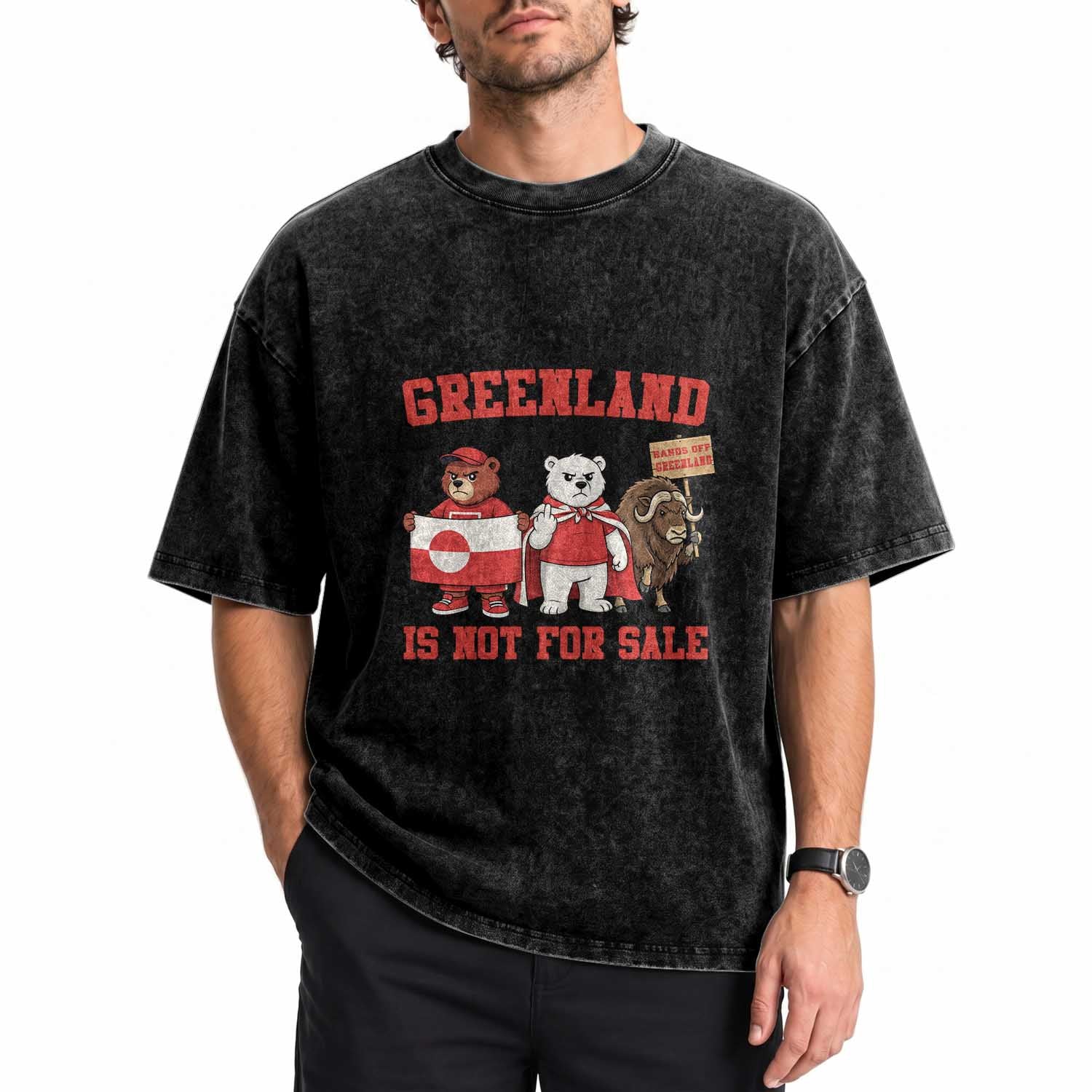 Greenland Is Not For Sale Washed Cotton T-Shirt Greenland Lover Support