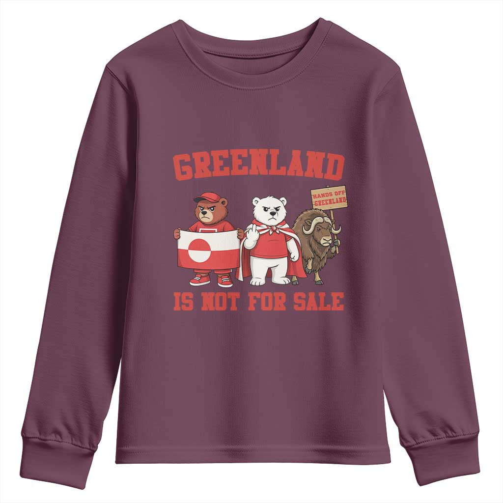 Greenland Is Not For Sale Youth Sweatshirt Greenland Lover Support TS12 Maroon Print Your Wear