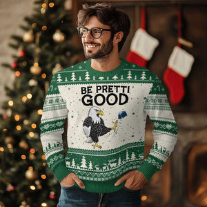 American Eagle Be Pretti Good Ugly Christmas Sweater Minneapolis Support Gift TS12 Beige Green Print Your Wear