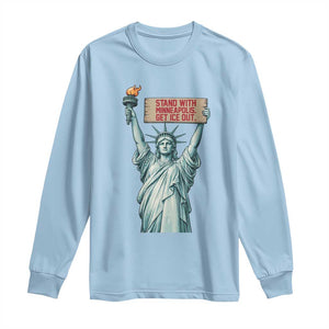 Stand With Minneapolis Long Sleeve Shirt Statue Of Liberty Torch Justice Support TS12 Light Blue Print Your Wear