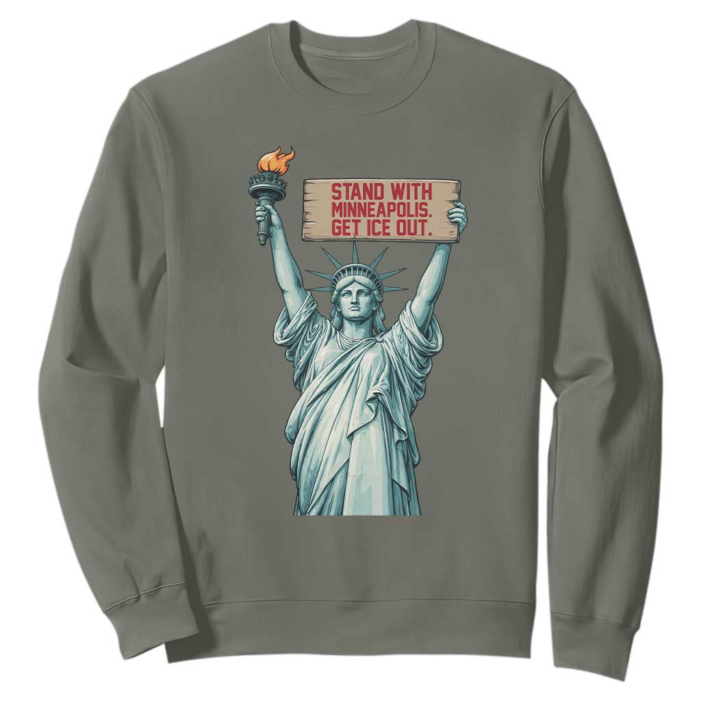 Stand With Minneapolis Sweatshirt Statue Of Liberty Torch Justice Support TS12 Military Green Print Your Wear