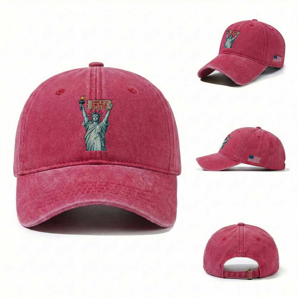 Stand With Minneapolis Washed Cotton Baseball Cap Statue Of Liberty Torch Justice Support TS12 Washed Cap Universal Fit Red Print Your Wear