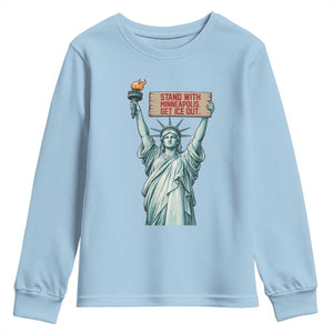 Stand With Minneapolis Youth Sweatshirt Statue Of Liberty Torch Justice Support TS12 Light Blue Print Your Wear